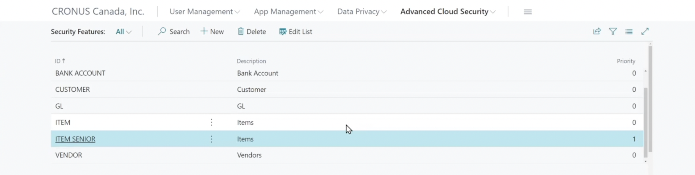 same security features in Dynamics 365 Business Central