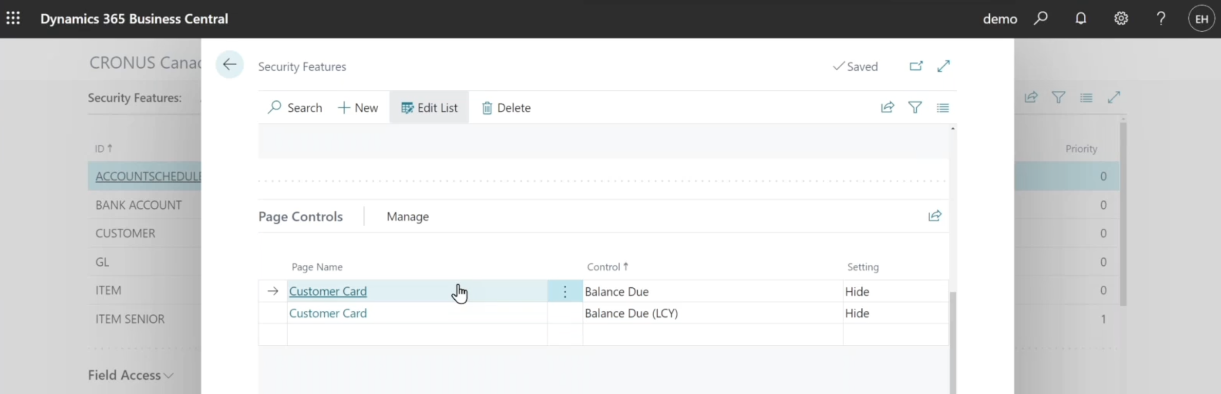 security features for page level control in Dynamics 365 Business Central